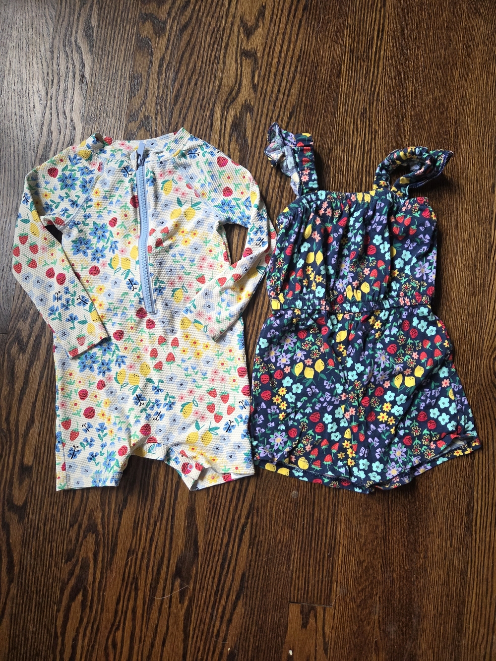 Old Navy Blue Floral Romper & White Floral Rashguard Set 2T